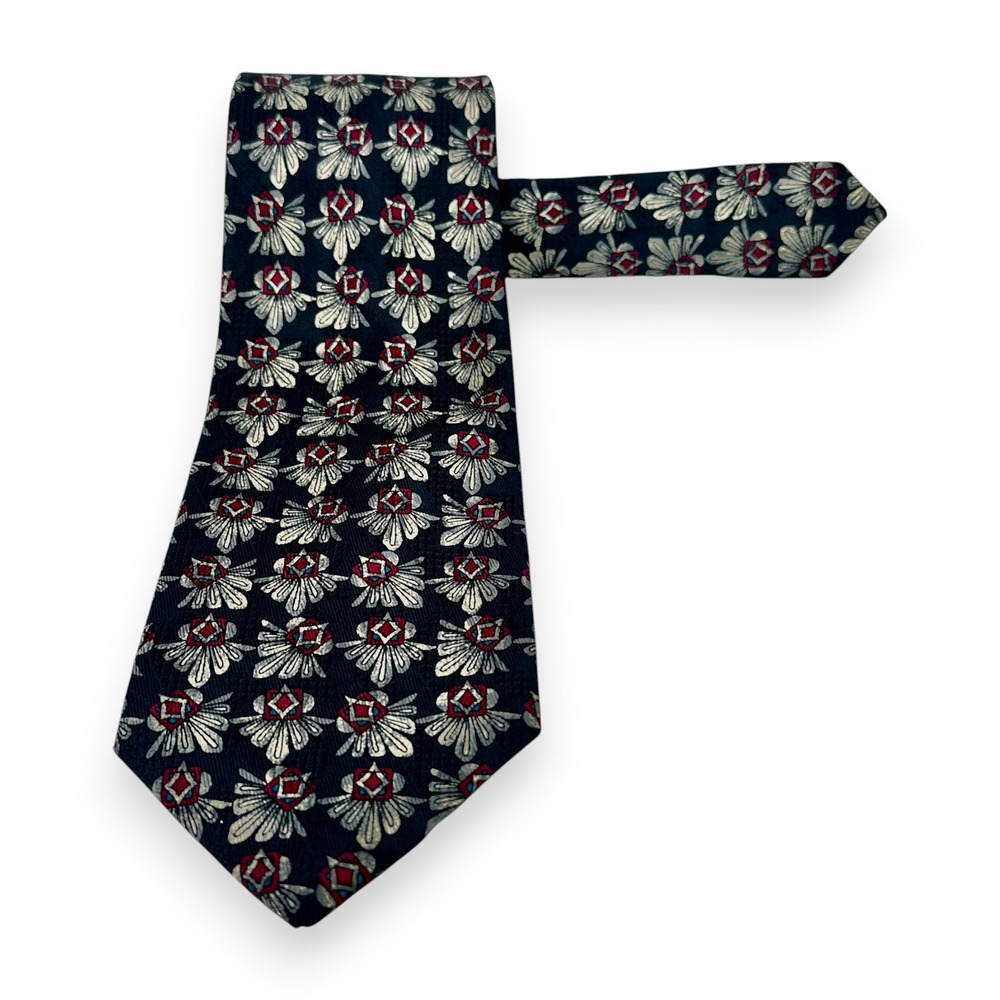 Robert Talbott Mens Silk Tie 59 x 3.5 Navy Red Medallion Italy Best of Class BOC